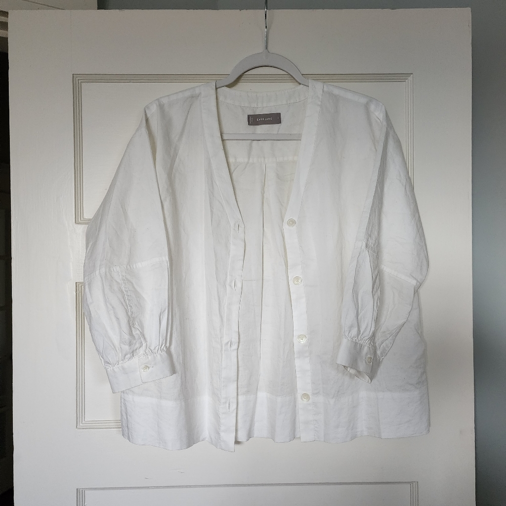 Everlane silky cotton lantern button up in white